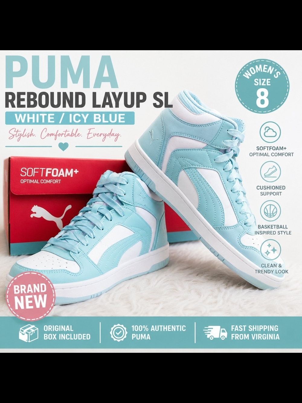 Puma Rebound Layup SL Women's Sneakers - Icy Blue / White